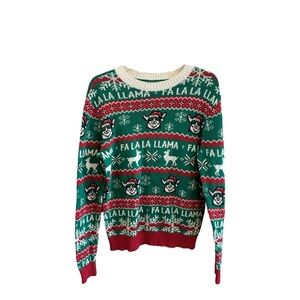 Holiday Llama Women's‎ Sweater - Green and Red